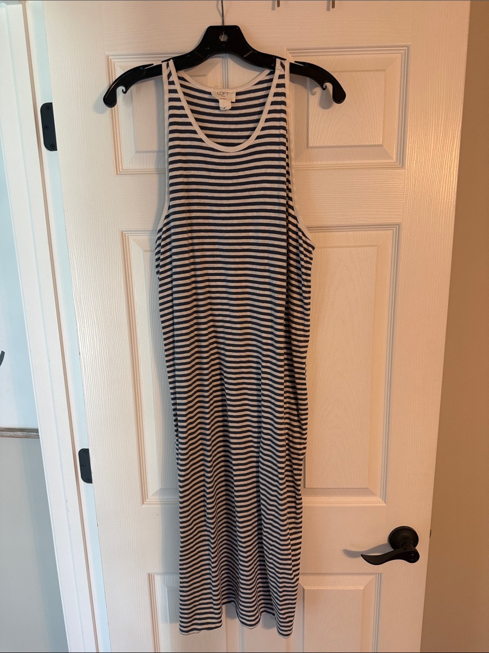LOFT Navy and White Striped Maxi Tank Dress
